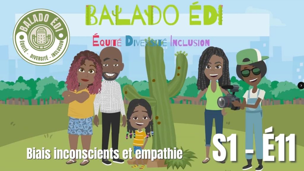 Illustration représentant l’inclusion au travail, la diversité culturelle et l’empathie professionnelle, en lien avec l’épisode du Balado ÉDI sur les biais inconscients